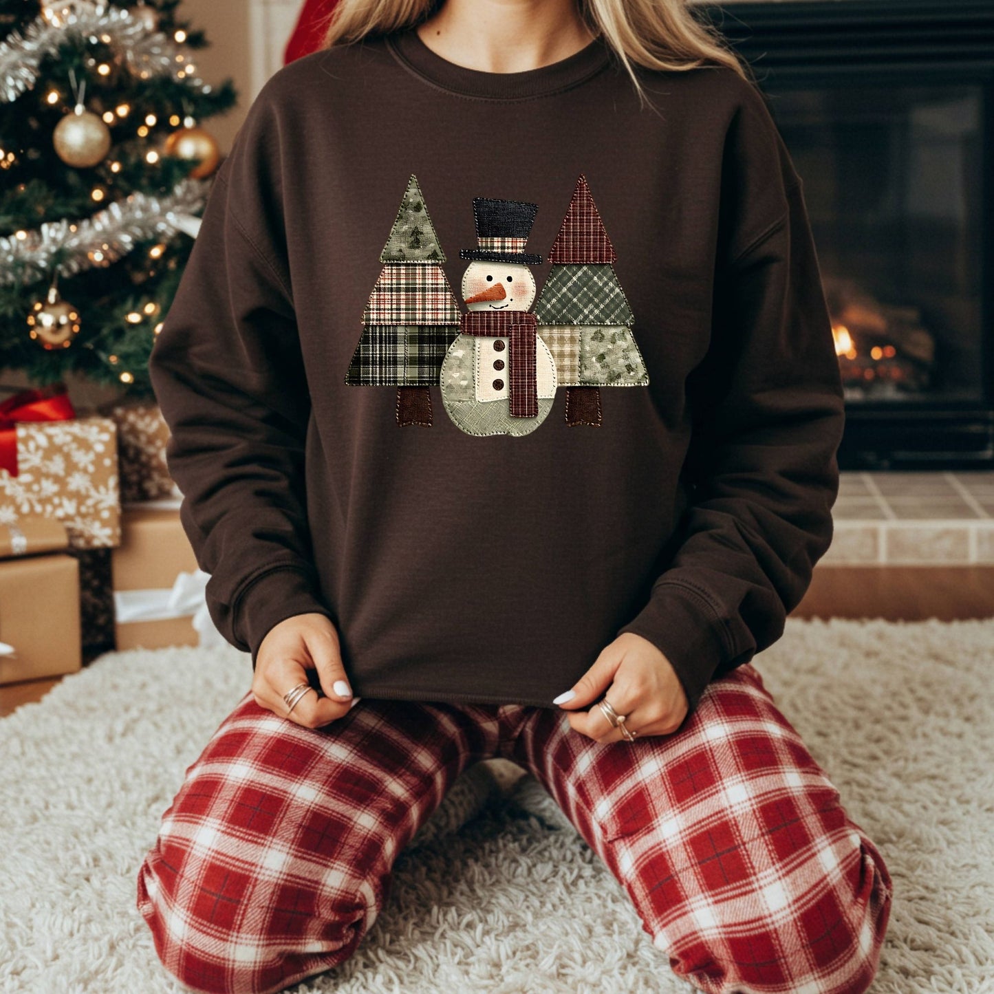 Faux Patchwork Snowman Sweatshirt