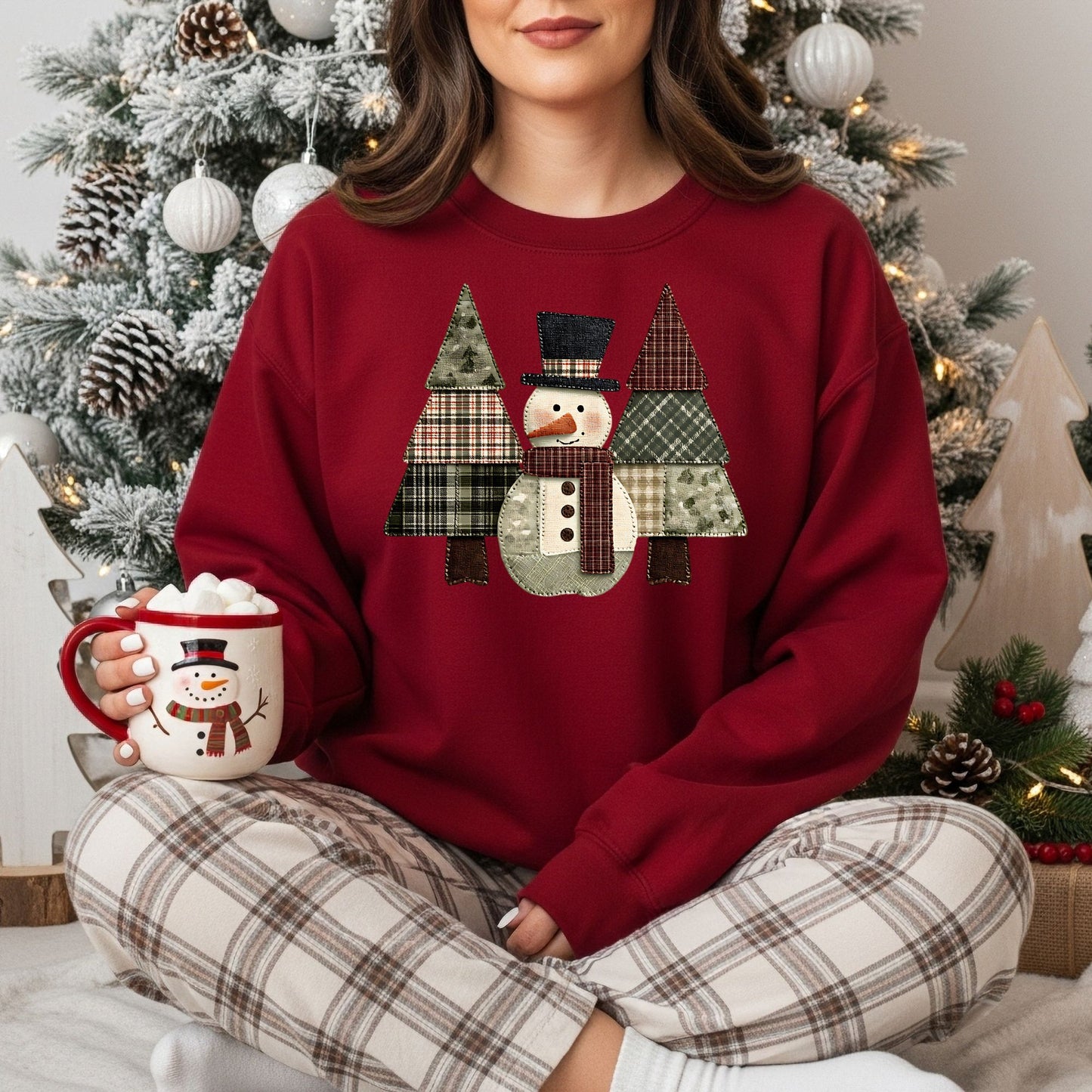 Faux Patchwork Snowman Sweatshirt