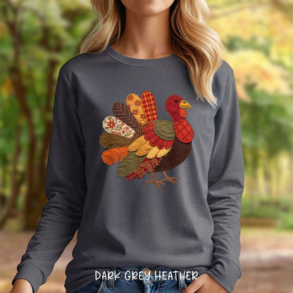 Faux Patchwork Thanksgiving Turkey Long Sleeve Tee