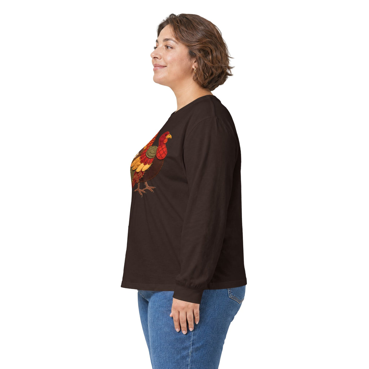 Faux Patchwork Thanksgiving Turkey Long Sleeve Tee