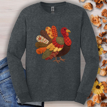 Faux Patchwork Thanksgiving Turkey Long Sleeve Tee