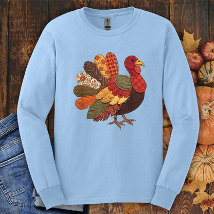 Faux Patchwork Thanksgiving Turkey Long Sleeve Tee