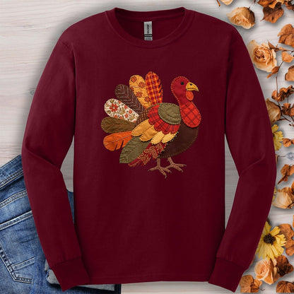 Faux Patchwork Thanksgiving Turkey Long Sleeve Tee