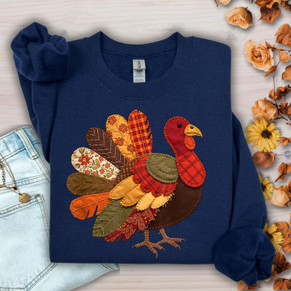 Faux Patchwork Thanksgiving Turkey Sweatshirt