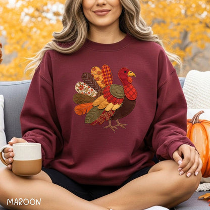 Faux Patchwork Thanksgiving Turkey Sweatshirt