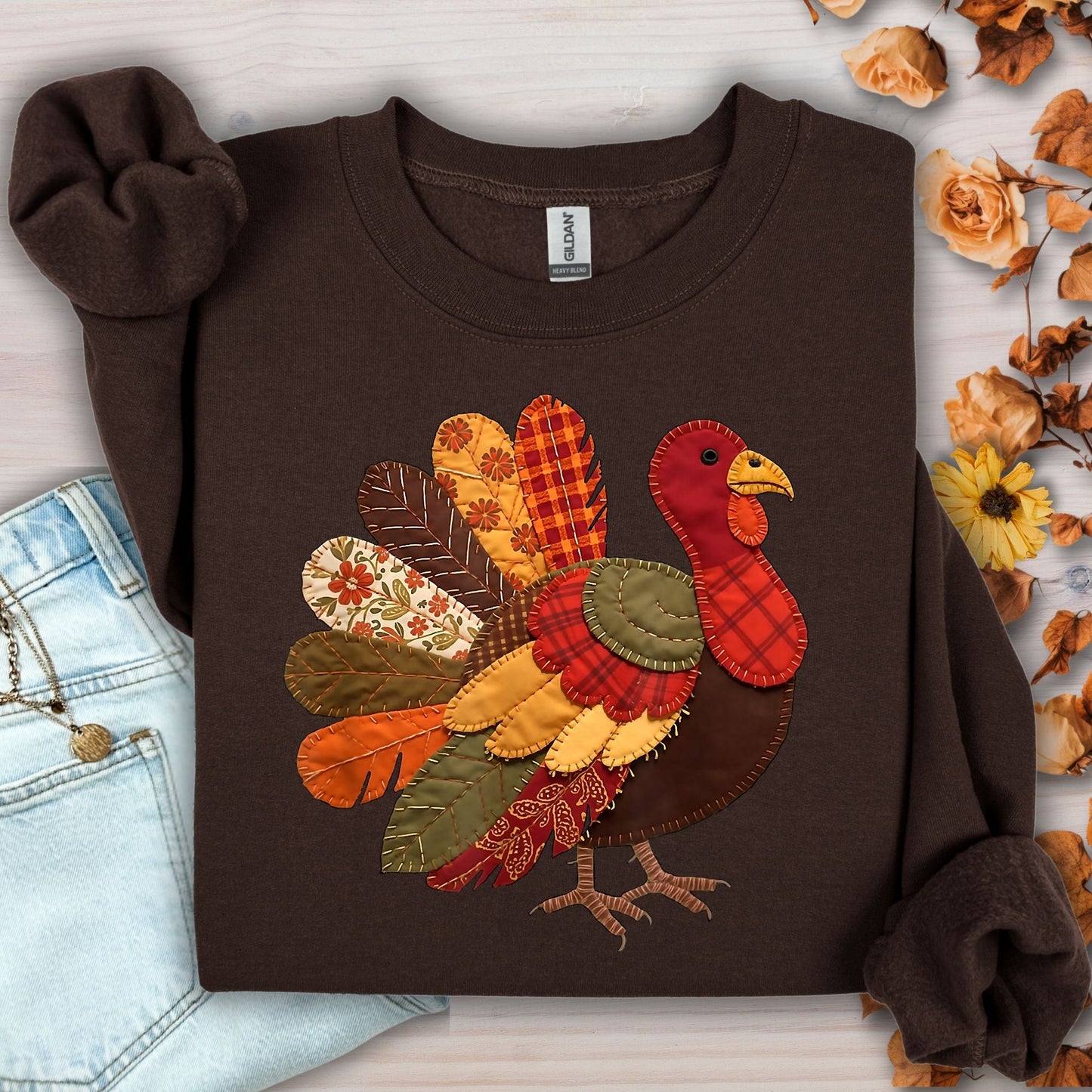 Faux Patchwork Thanksgiving Turkey Sweatshirt