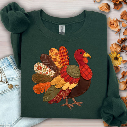 Faux Patchwork Thanksgiving Turkey Sweatshirt