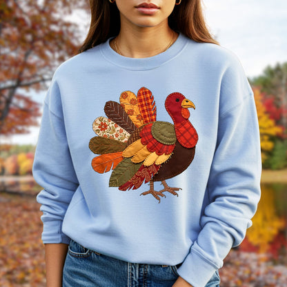 Faux Patchwork Thanksgiving Turkey Sweatshirt