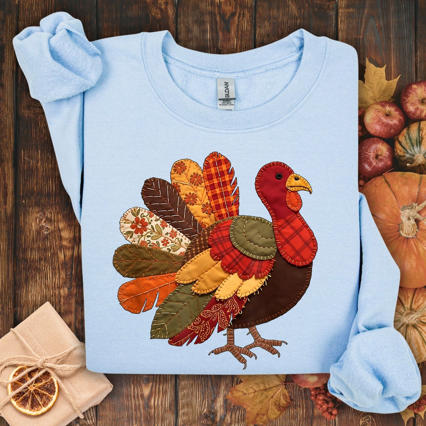 Faux Patchwork Thanksgiving Turkey Sweatshirt