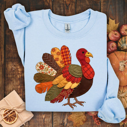 Faux Patchwork Thanksgiving Turkey Sweatshirt