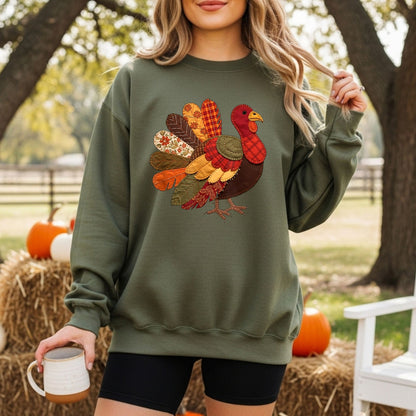 Faux Patchwork Thanksgiving Turkey Sweatshirt