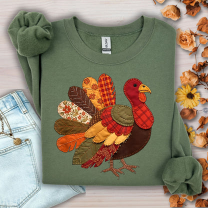 Faux Patchwork Thanksgiving Turkey Sweatshirt