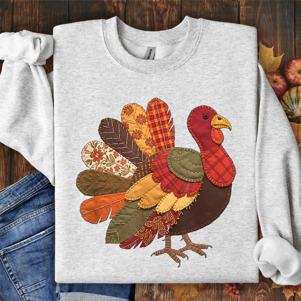 Faux Patchwork Thanksgiving Turkey Sweatshirt