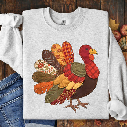 Faux Patchwork Thanksgiving Turkey Sweatshirt