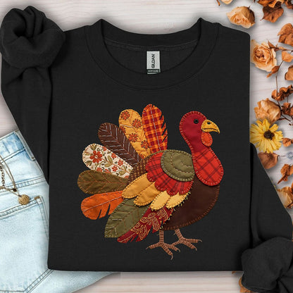 Faux Patchwork Thanksgiving Turkey Sweatshirt