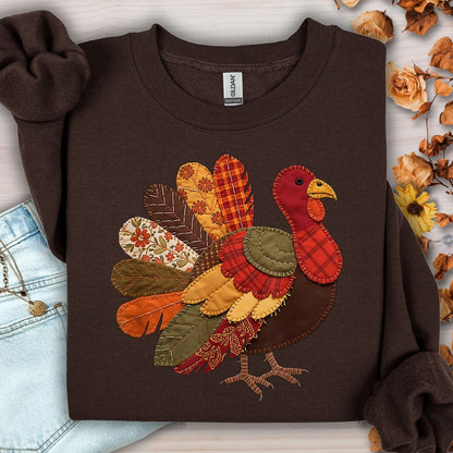 Faux Patchwork Thanksgiving Turkey Sweatshirt
