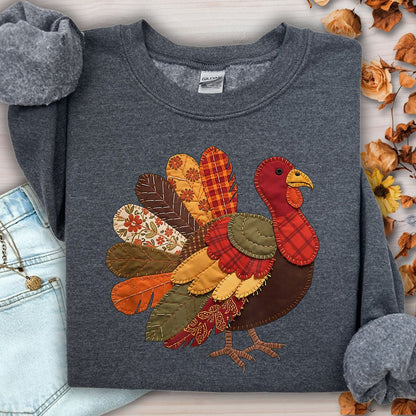 Faux Patchwork Thanksgiving Turkey Sweatshirt