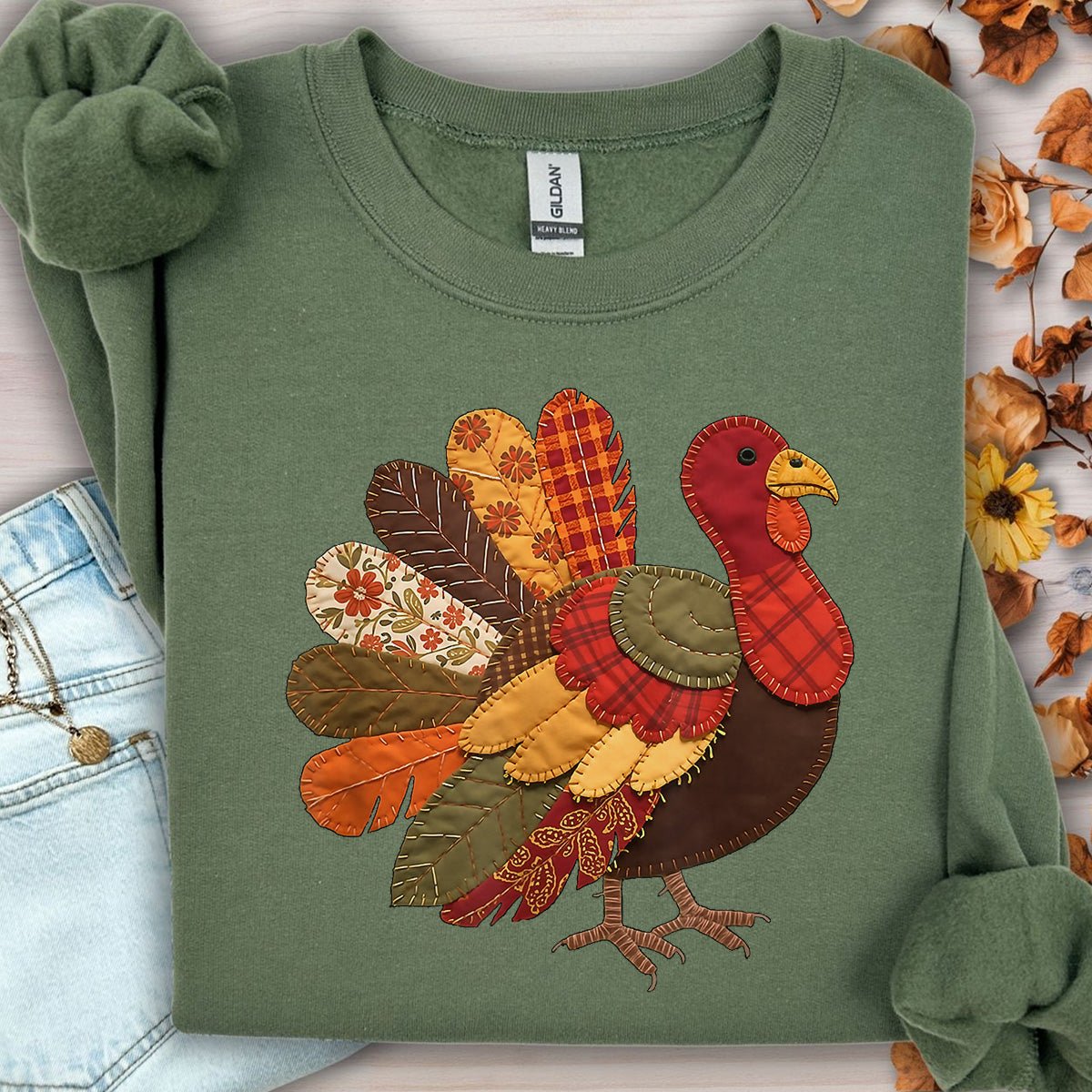 Faux Patchwork Thanksgiving Turkey Sweatshirt