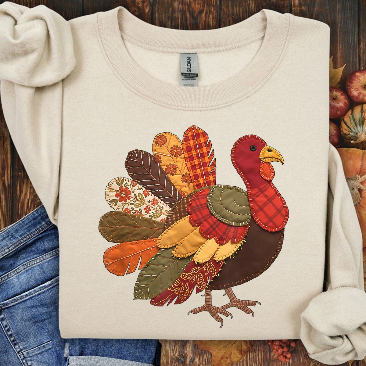 Faux Patchwork Thanksgiving Turkey Sweatshirt