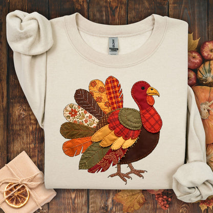 Faux Patchwork Thanksgiving Turkey Sweatshirt