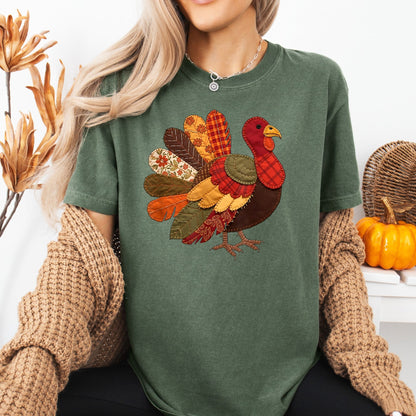 Faux Patchwork Thanksgiving Turkey T-Shirt