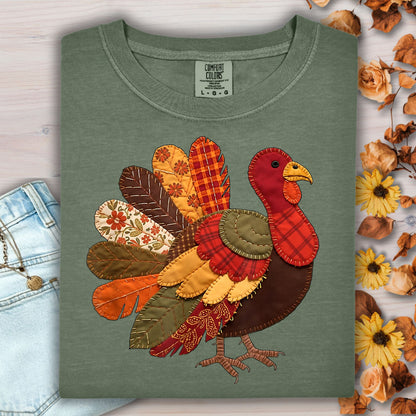 Faux Patchwork Thanksgiving Turkey T-Shirt
