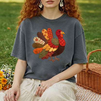 Faux Patchwork Thanksgiving Turkey T-Shirt