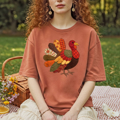 Faux Patchwork Thanksgiving Turkey T-Shirt
