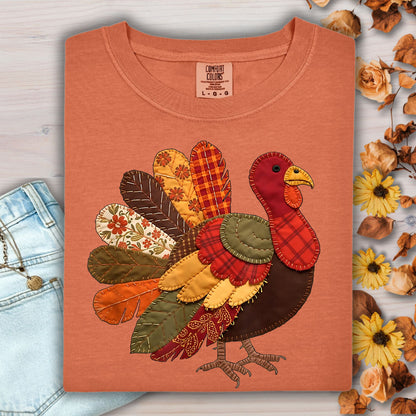 Faux Patchwork Thanksgiving Turkey T-Shirt