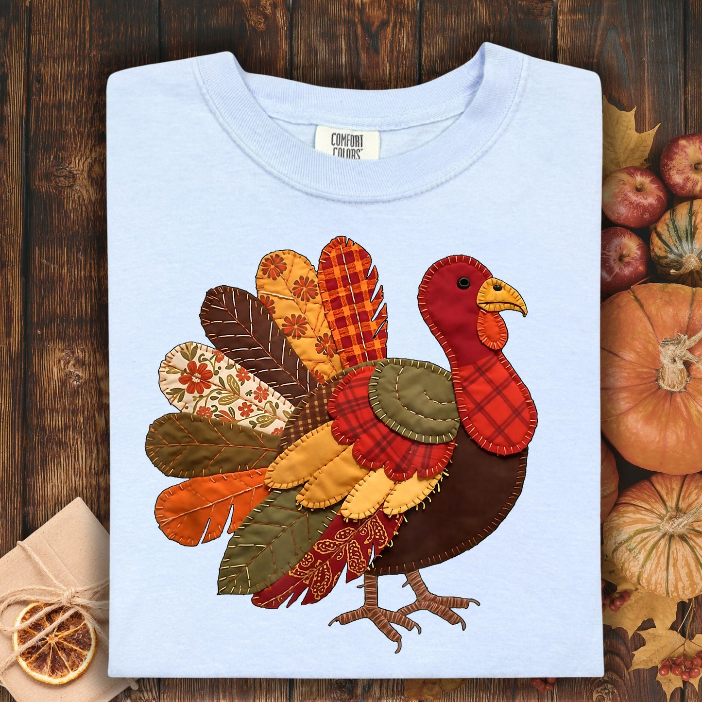 Faux Patchwork Thanksgiving Turkey T-Shirt