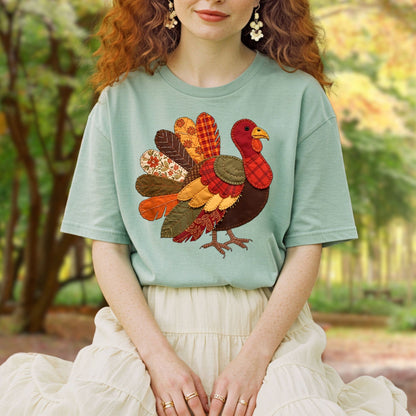 Faux Patchwork Thanksgiving Turkey T-Shirt