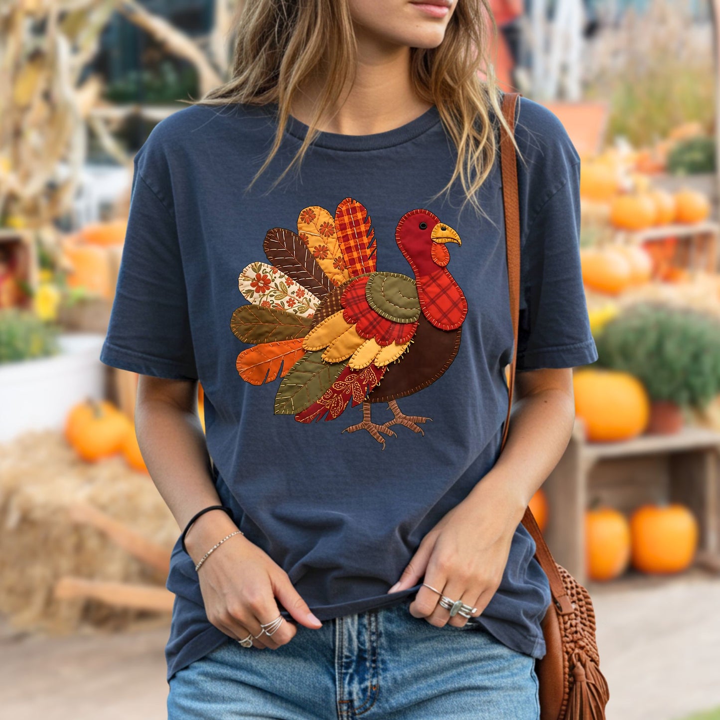 Faux Patchwork Thanksgiving Turkey T-Shirt