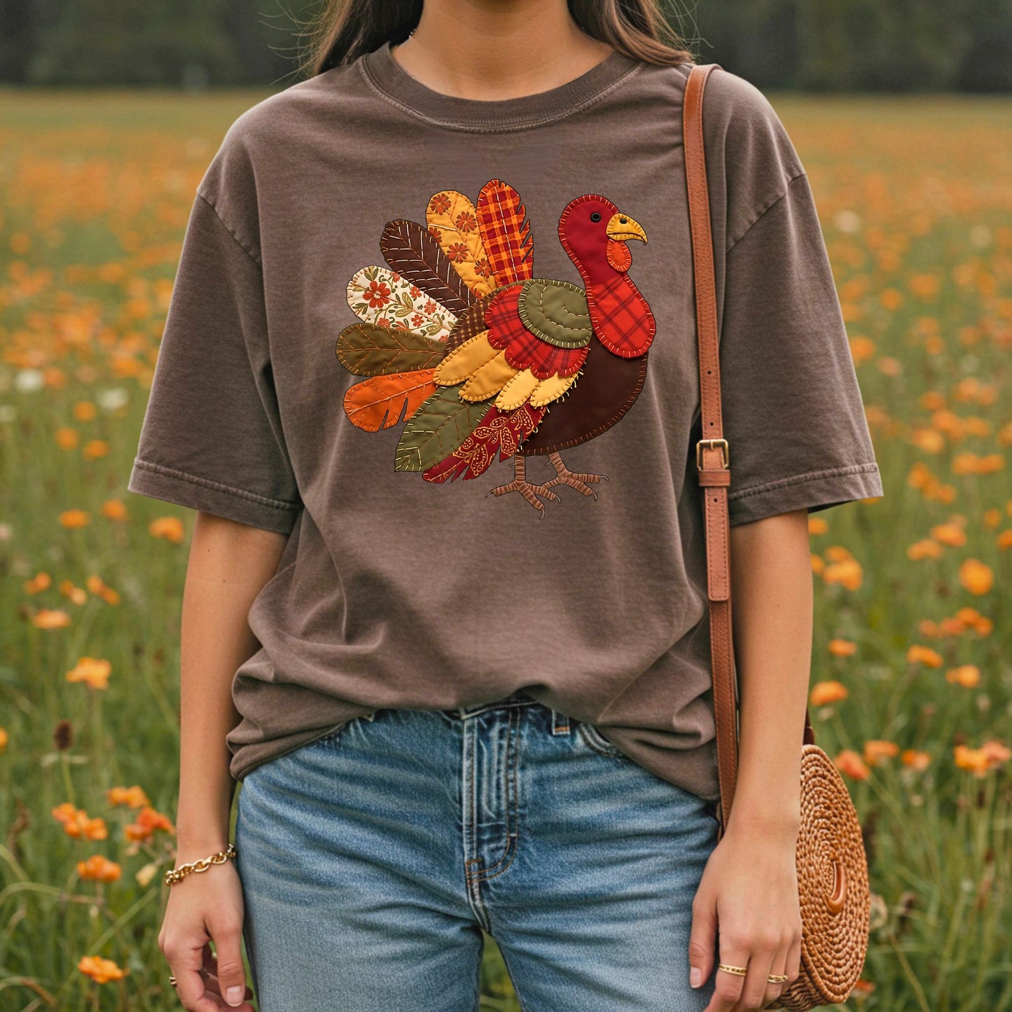Faux Patchwork Thanksgiving Turkey T-Shirt
