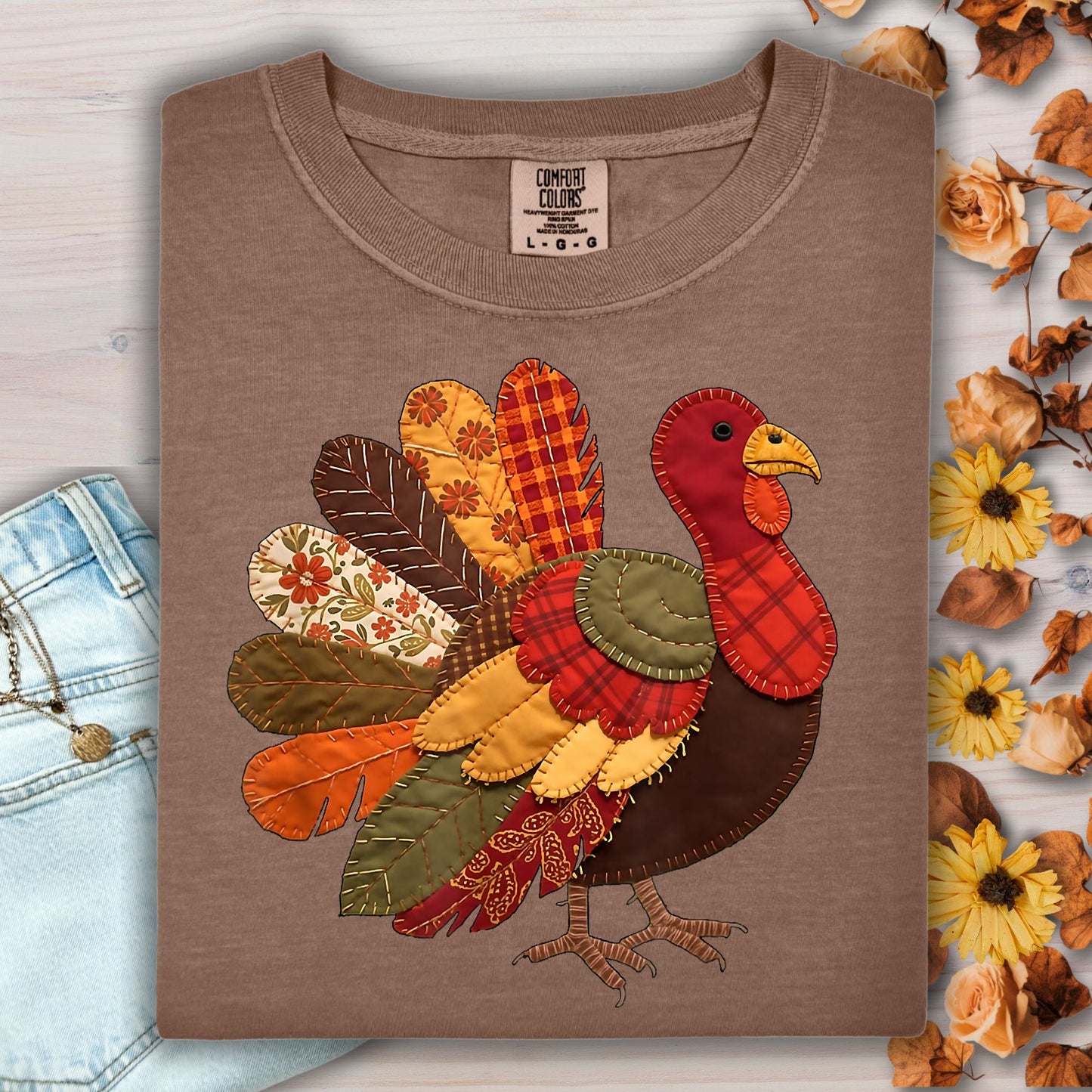 Faux Patchwork Thanksgiving Turkey T-Shirt