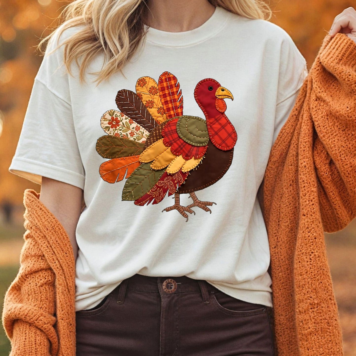 Faux Patchwork Thanksgiving Turkey T-Shirt