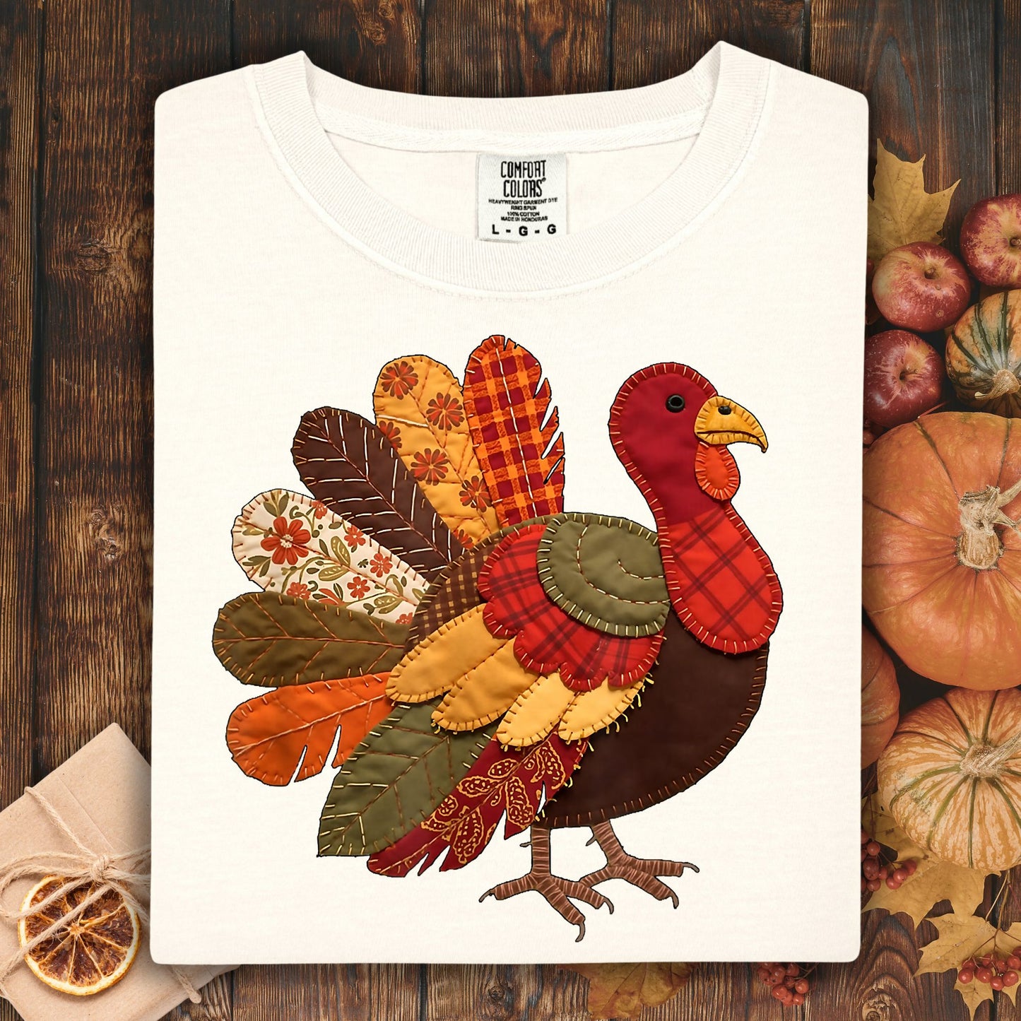 Faux Patchwork Thanksgiving Turkey T-Shirt