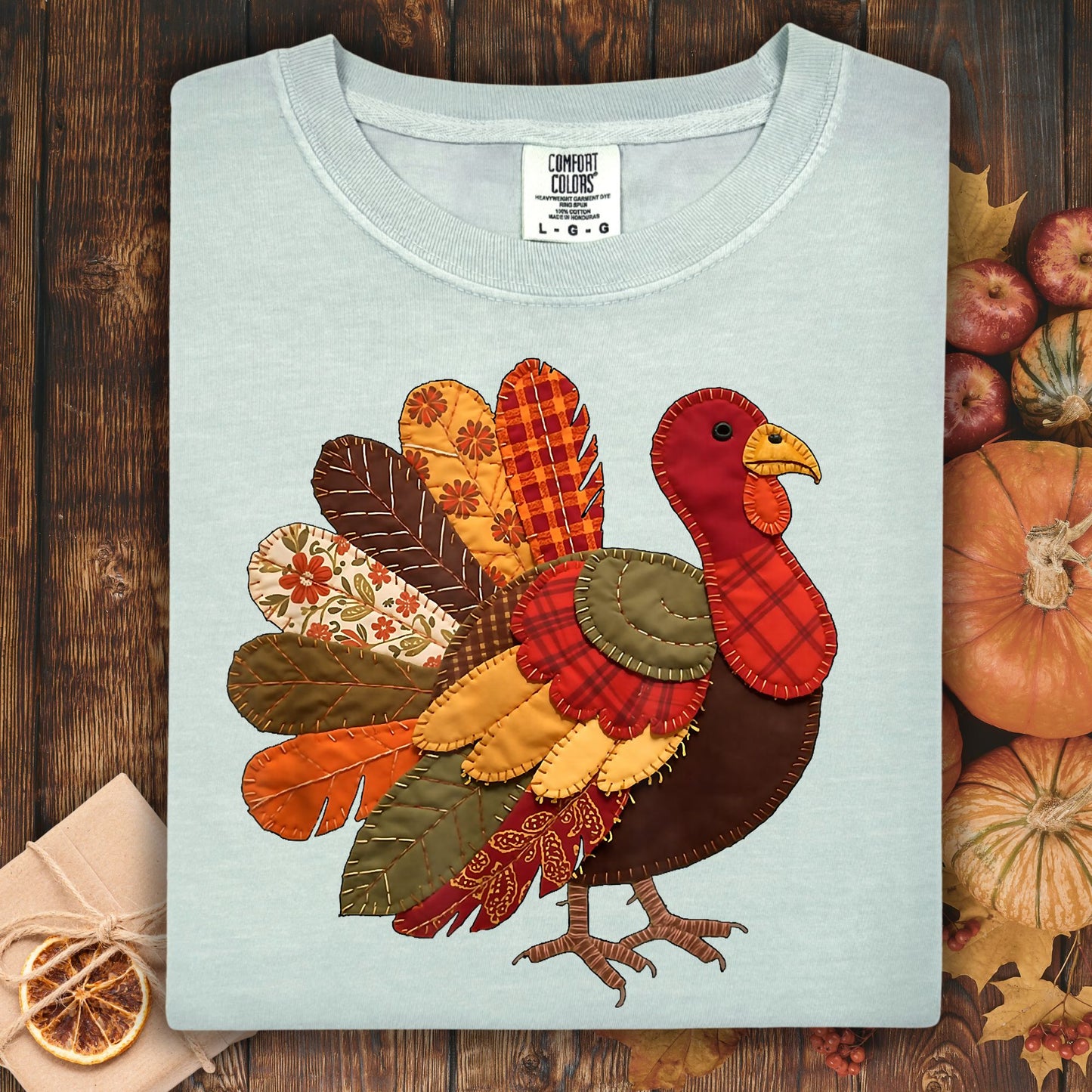 Faux Patchwork Thanksgiving Turkey T-Shirt