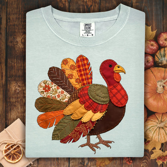Faux Patchwork Thanksgiving Turkey T-Shirt