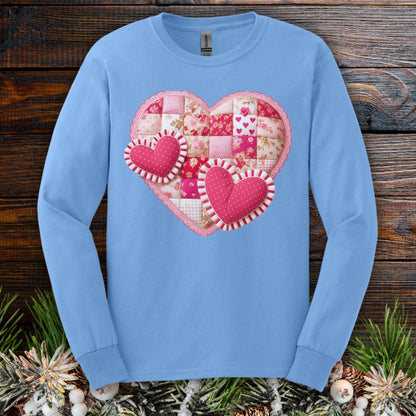 Faux Patchwork Valentine's Hearts Long Sleeve Tee
