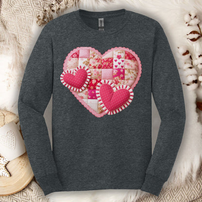 Faux Patchwork Valentine's Hearts Long Sleeve Tee