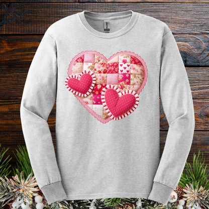 Faux Patchwork Valentine's Hearts Long Sleeve Tee