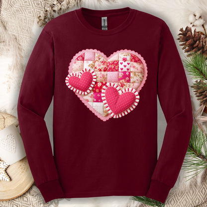 Faux Patchwork Valentine's Hearts Long Sleeve Tee