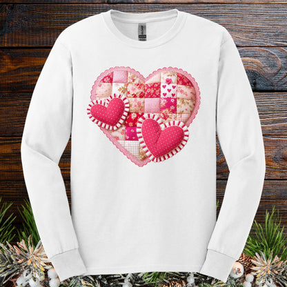 Faux Patchwork Valentine's Hearts Long Sleeve Tee
