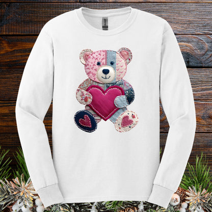 Faux Patchwork Valentine's Teddy Bear Long Sleeve Tee