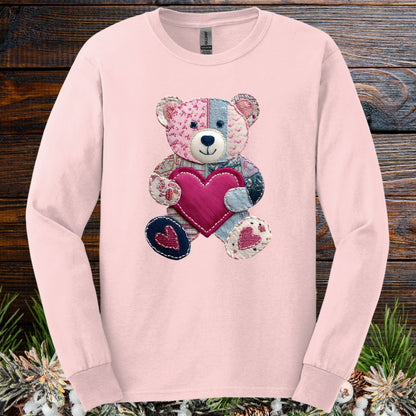 Faux Patchwork Valentine's Teddy Bear Long Sleeve Tee