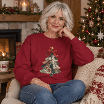 Faux Preppy Patchwork Christmas Tree Sweatshirt