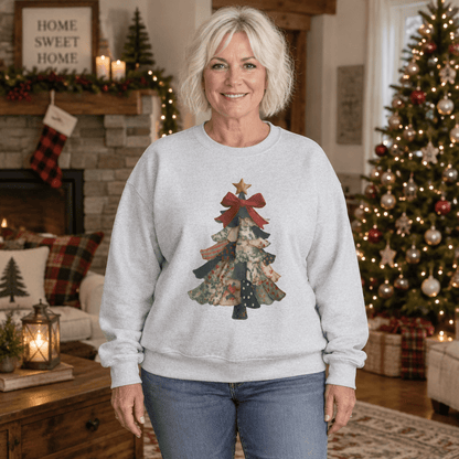 Faux Preppy Patchwork Christmas Tree Sweatshirt