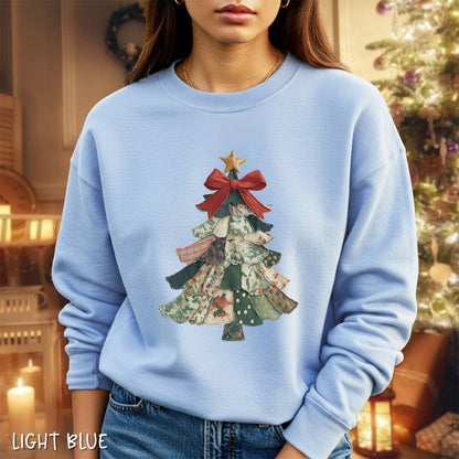 Faux Preppy Patchwork Christmas Tree Sweatshirt