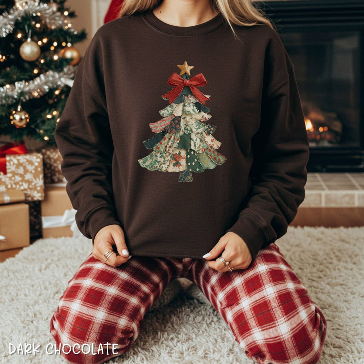 Faux Preppy Patchwork Christmas Tree Sweatshirt
