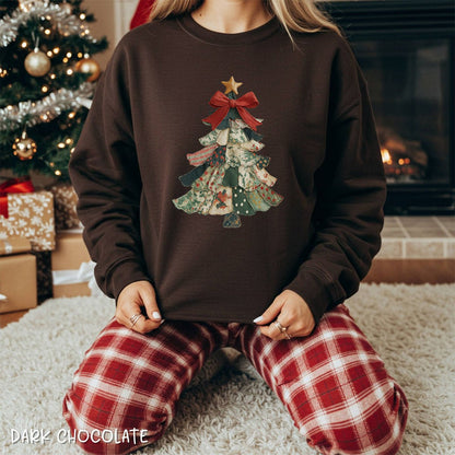 Faux Preppy Patchwork Christmas Tree Sweatshirt